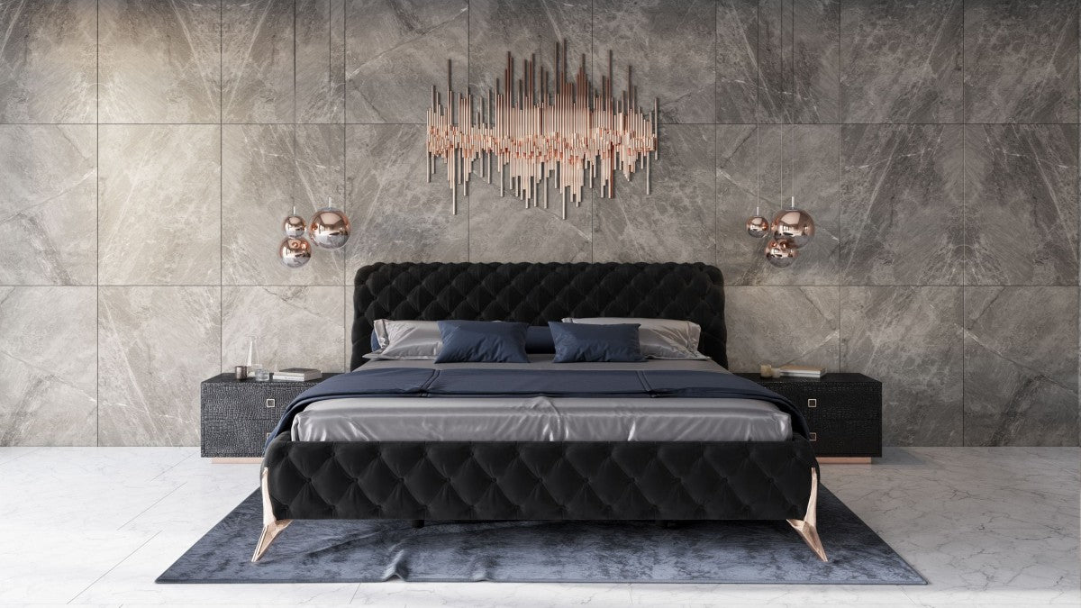 Modrest Legend - Modern Black Velvet & Rosegold Bed | Beds | Modishstore - 5