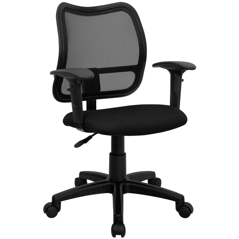 Mid-Back Black Mesh Swivel Task Office Chair With Adjustable Arms By Flash Furniture | Office Chairs | Modishstore - 1