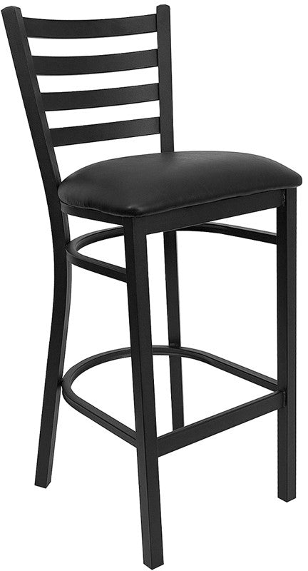 Flash Furniture Hercules Series Black Ladder Back Metal Restaurant Barstool - Black Vinyl Seat | Bar Stools | Modishstore - 1